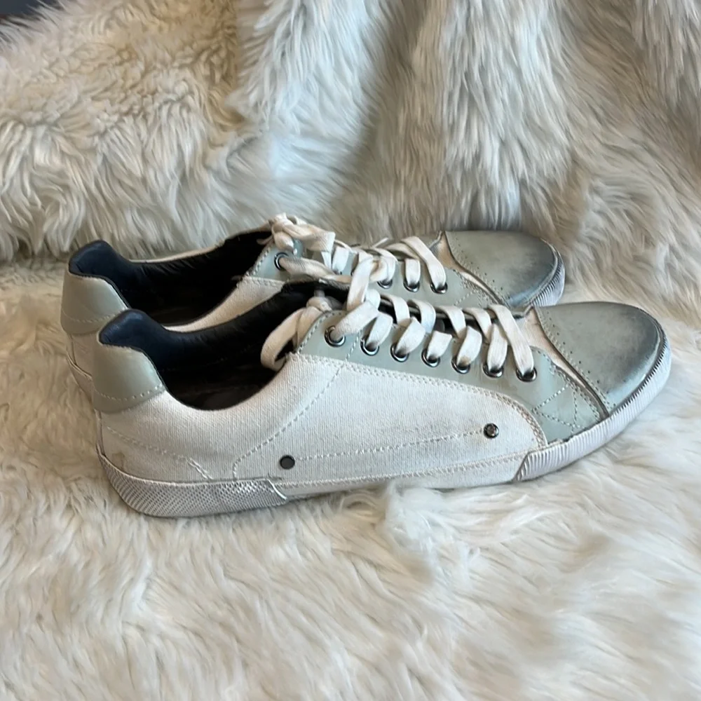 Gray Saks Fifth Avenue Paley Lace Up Leather Canvas Men Shoes Sneakers Size 9.5